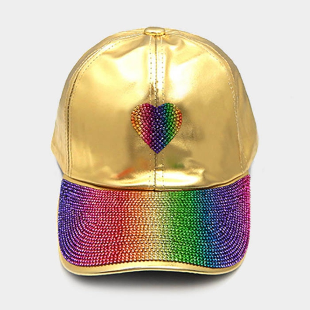 Heart Rainbow Pride Embellished Baseball Cap